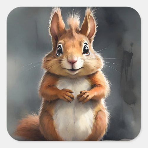 Cute Red Squirrel Saying Hello Portrait Square Sticker