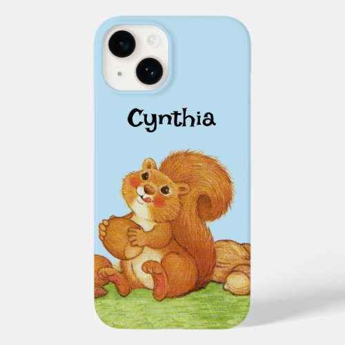 Cute Red Squirrel Stash of Nuts Grass Blue Case_Mate iPhone 14 Case