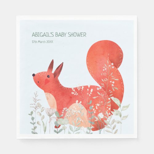 Cute Red Squirrel Wildflower Boy Baby Shower Napkins