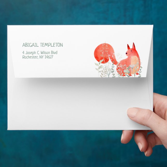 Cute Red Squirrel Wildflower Gender Baby Shower  Envelope (Hand)