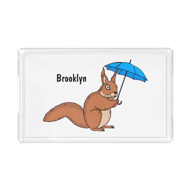Cute red squirrel with umbrella cartoon acrylic tray (Front)