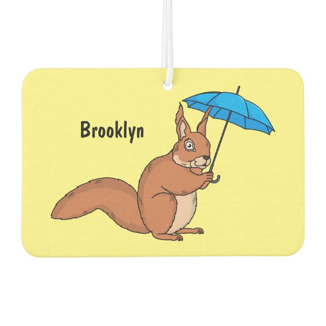 Cute red squirrel with umbrella cartoon air freshener (Front)