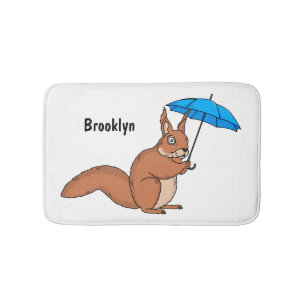 Cute red squirrel with umbrella cartoon  bath mat