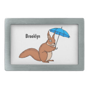 Cute red squirrel with umbrella cartoon belt buckle