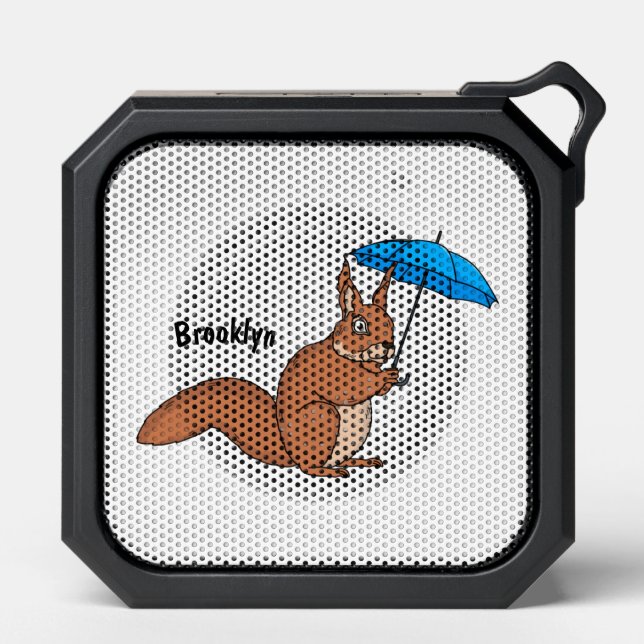 Cute red squirrel with umbrella cartoon bluetooth speaker (Front)
