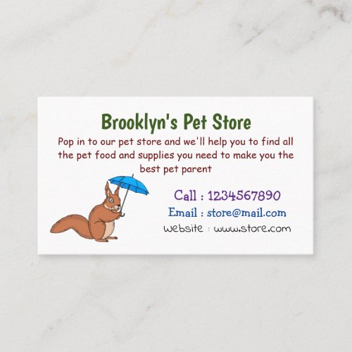 Cute red squirrel with umbrella cartoon business card