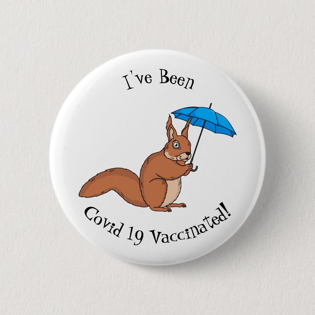 Cute red squirrel with umbrella cartoon button (Front)