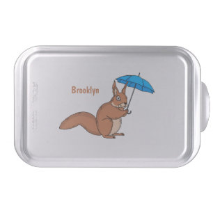 Cute red squirrel with umbrella cartoon cake pan