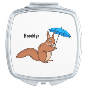 Cute red squirrel with umbrella cartoon compact mirror