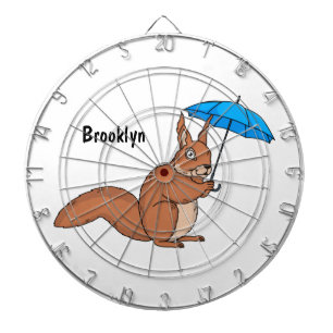 Cute red squirrel with umbrella cartoon dart board