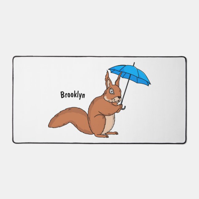 Cute red squirrel with umbrella cartoon desk mat (Front)