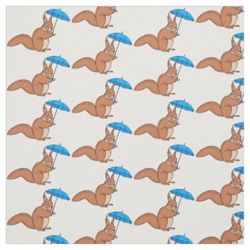 Cute red squirrel with umbrella cartoon fabric