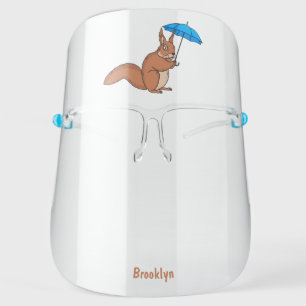 Cute red squirrel with umbrella cartoon face shield