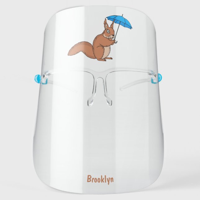 Cute red squirrel with umbrella cartoon face shield (Front)