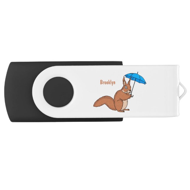 Cute red squirrel with umbrella cartoon flash drive (Front)