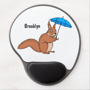 Cute red squirrel with umbrella cartoon gel mouse pad