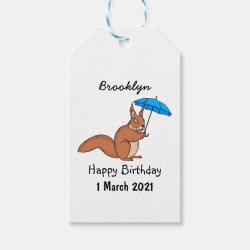 Cute red squirrel with umbrella cartoon gift tags