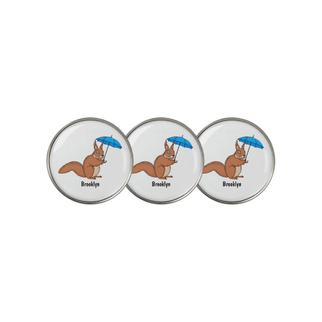 Cute red squirrel with umbrella cartoon  golf ball marker (3 Up)
