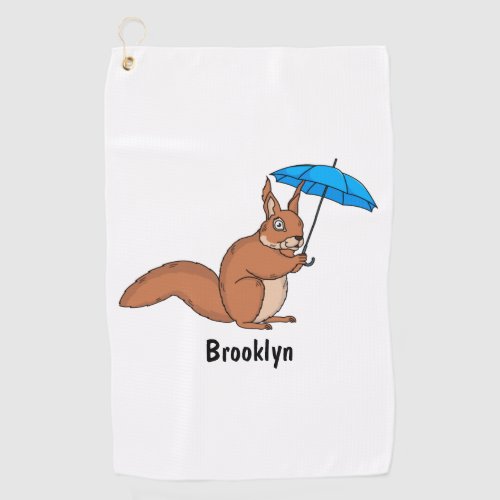 Cute red squirrel with umbrella cartoon golf towel