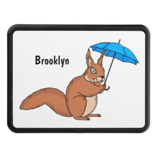 Cute red squirrel with umbrella cartoon hitch cover