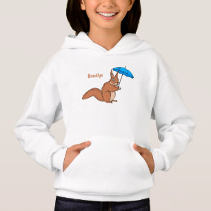 Cute red squirrel with umbrella cartoon  hoodie