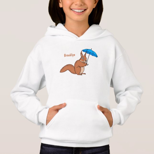 Cute red squirrel with umbrella cartoon  hoodie (Front)