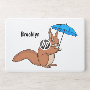 Cute red squirrel with umbrella cartoon HP laptop skin