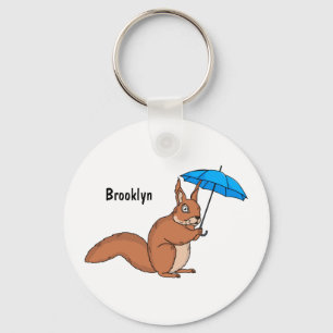 Cute red squirrel with umbrella cartoon keychain
