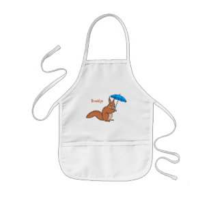 Cute red squirrel with umbrella cartoon kids' apron