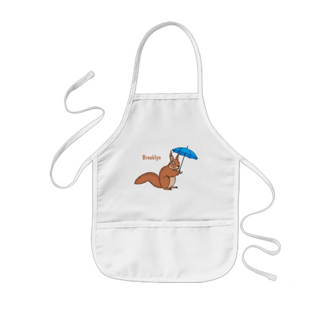 Cute red squirrel with umbrella cartoon kids' apron (Front)