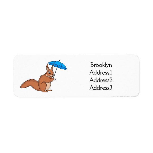 Cute red squirrel with umbrella cartoon label (Front)