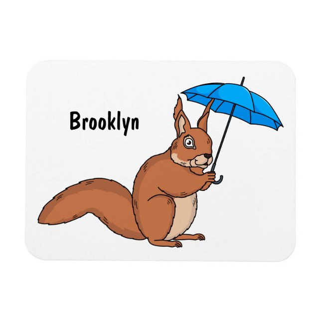 Cute red squirrel with umbrella cartoon magnet (Horizontal)