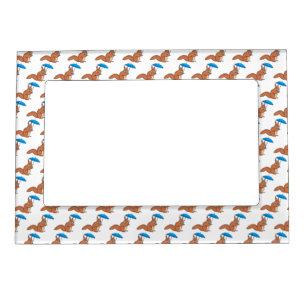 Cute red squirrel with umbrella cartoon magnetic frame