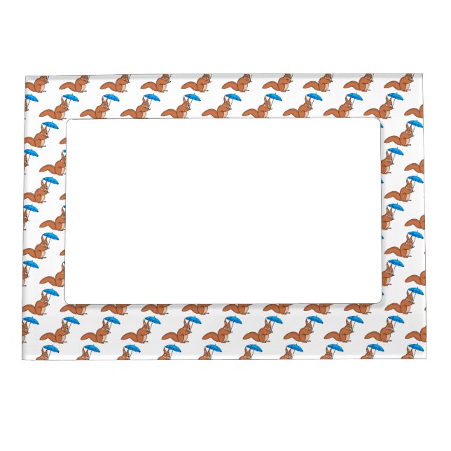 Cute red squirrel with umbrella cartoon  magnetic frame (Front)