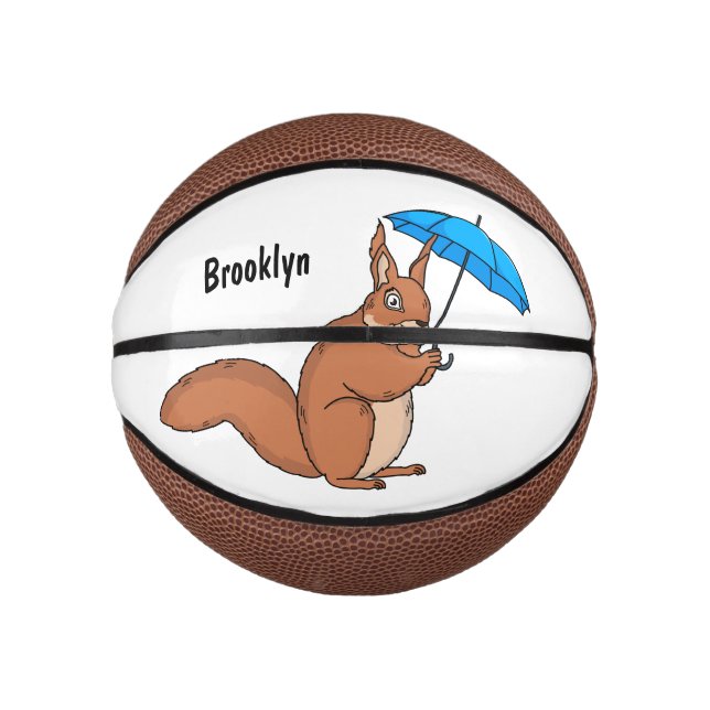 Cute red squirrel with umbrella cartoon mini basketball (Front)