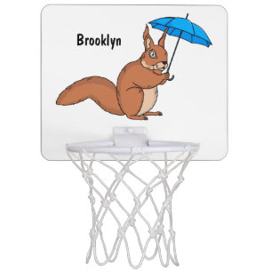 Cute red squirrel with umbrella cartoon mini basketball hoop