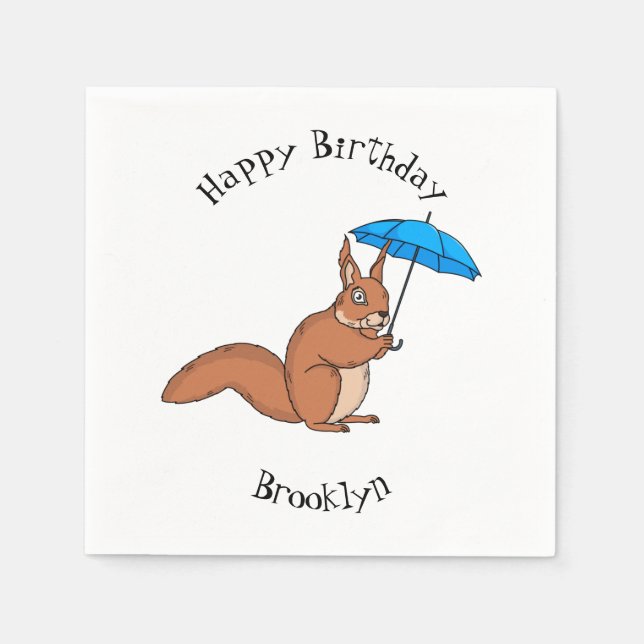 Cute red squirrel with umbrella cartoon napkins (Front)