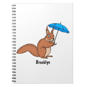 Cute red squirrel with umbrella cartoon notebook