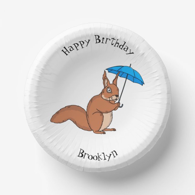 Cute red squirrel with umbrella cartoon paper bowls (Front)