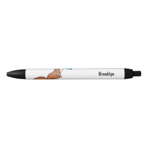 Cute red squirrel with umbrella cartoon pen