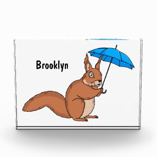 Cute red squirrel with umbrella cartoon photo block