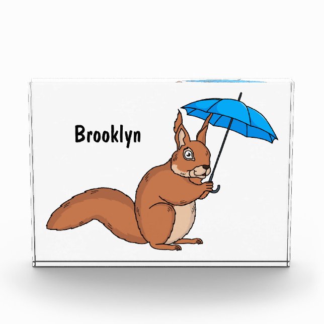 Cute red squirrel with umbrella cartoon photo block (Front)