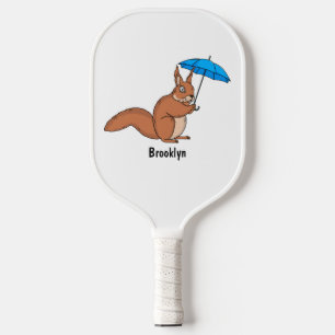 Cute red squirrel with umbrella cartoon  pickleball paddle