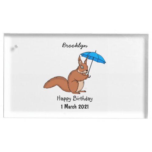 Cute red squirrel with umbrella cartoon place card holder