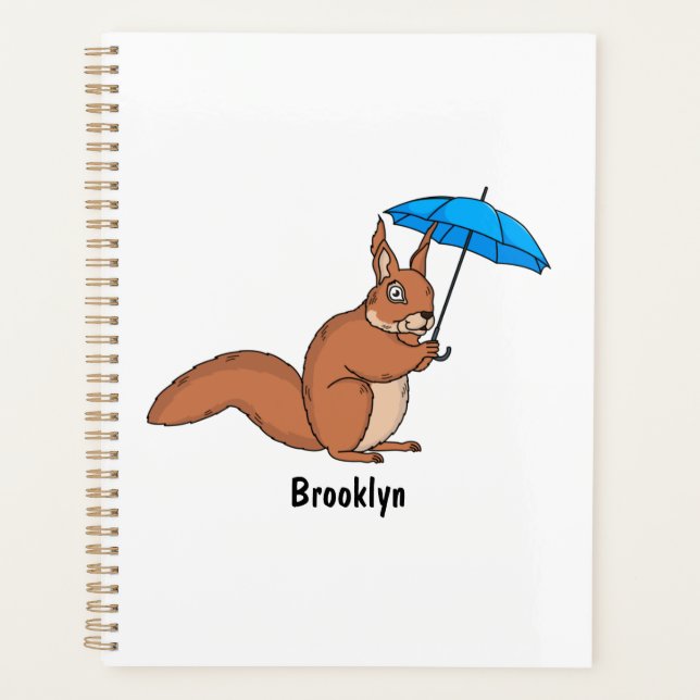 Cute red squirrel with umbrella cartoon  planner (Front)