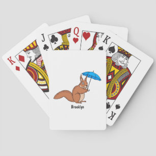 Cute red squirrel with umbrella cartoon poker cards