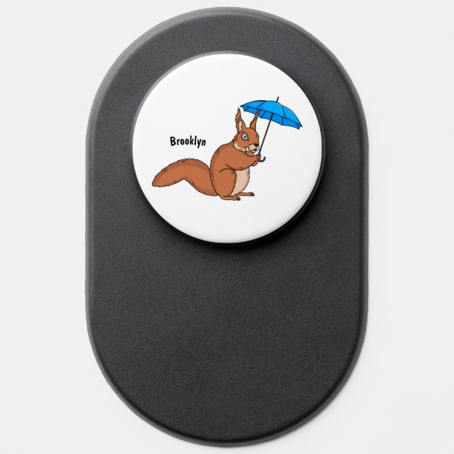 Cute red squirrel with umbrella cartoon PopSocket (Popsocket)