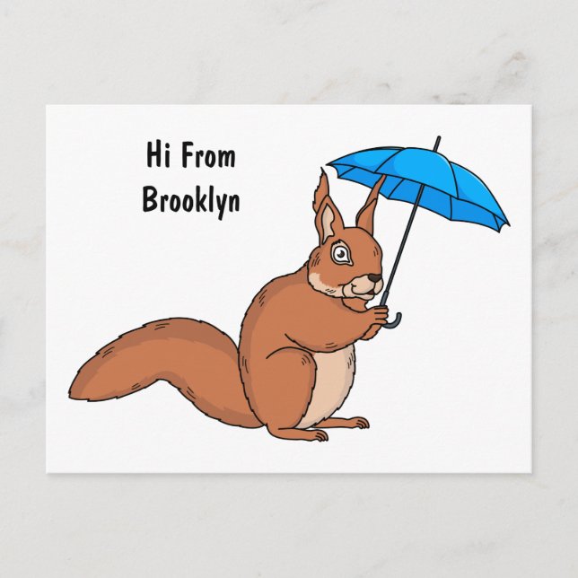Cute red squirrel with umbrella cartoon postcard (Front)