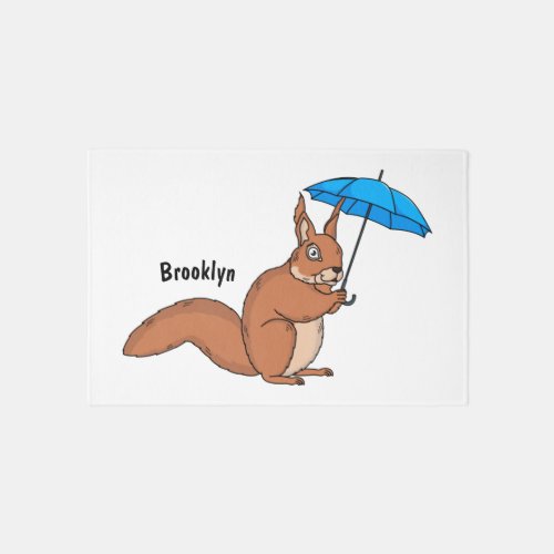 Cute red squirrel with umbrella cartoon rug