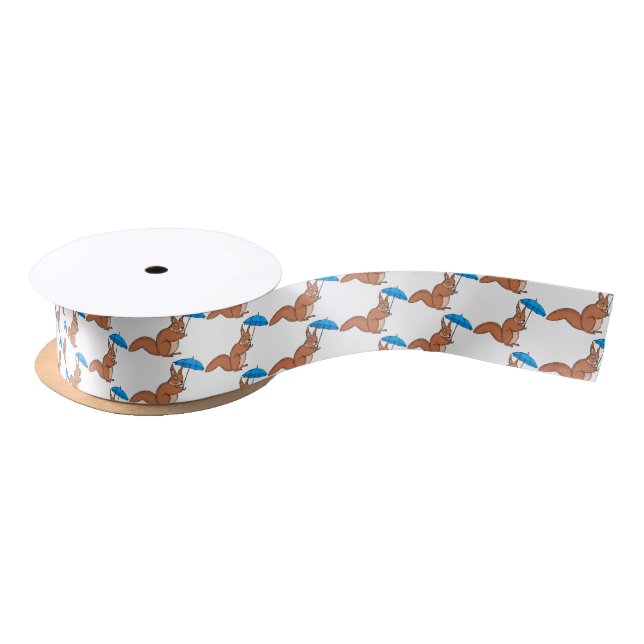 Cute red squirrel with umbrella cartoon  satin ribbon (Spool)